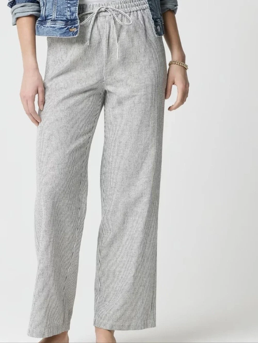 J. Crew Women's Gray Pinstripe Wide-Leg Drawstring Pants